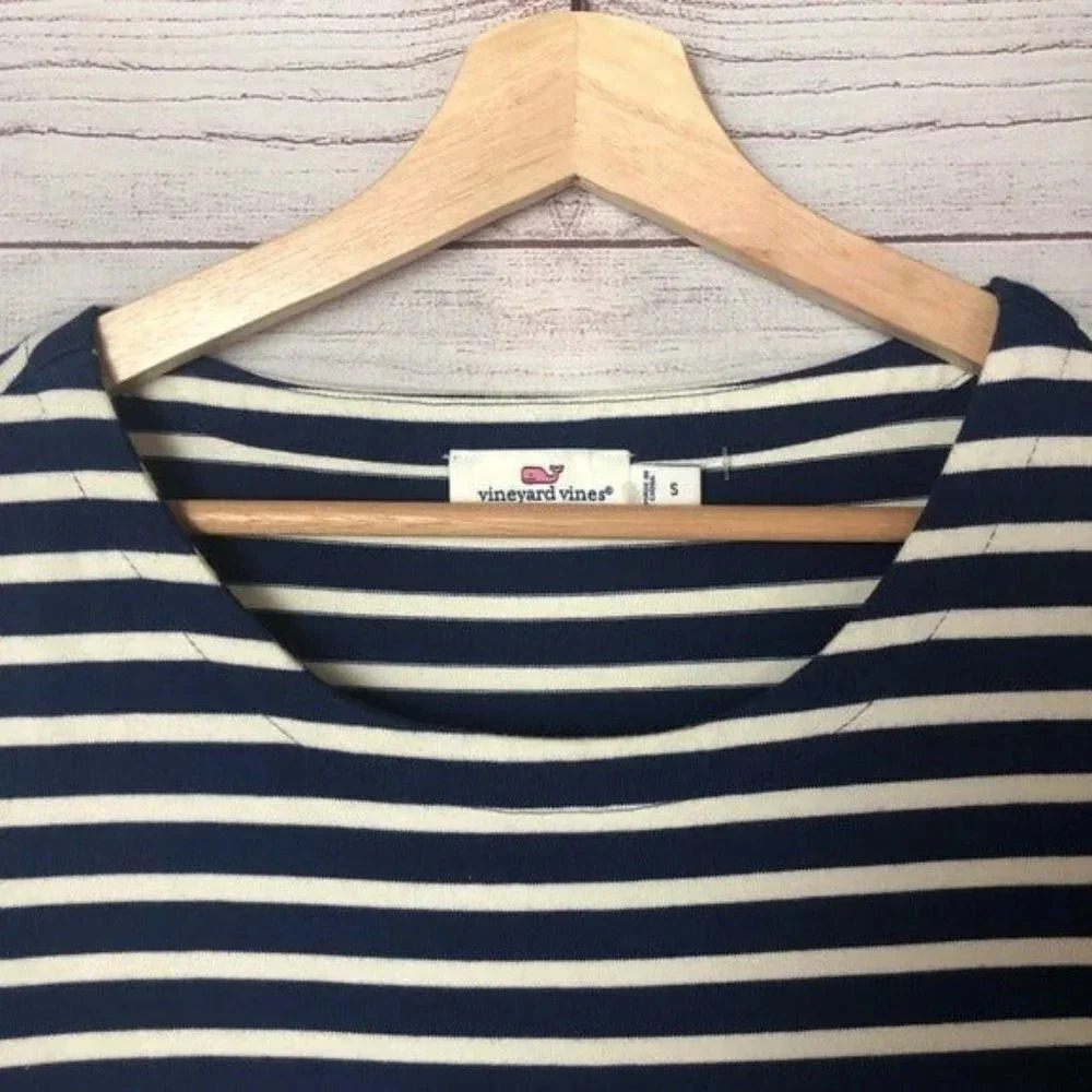 Vineyard Vines Navy Blue & White Nautical Stripe Long Sleeve Shift Dress S - Picture 5 of 9